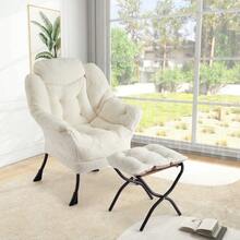 Sillón lounge moderno con otomana – Estructura metálica resistente – Respaldo reclinable, reposapiés plegable y cojín extraíble – Tapizado suave ideal para sala, dormitorio u oficina - A - Ver 6