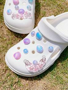 18 piezas de cadena rosa, concha de colores, perla de colores de resina ABS, dijes para zapatos DIY desmontables - Estilo de calzado personalizado - Multicolor - Ver 5