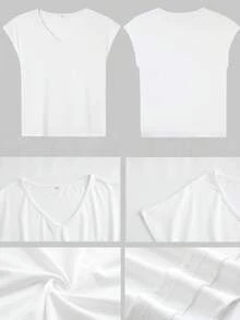 2026 New Women's V-Neck Colored Cotton T-Shirt, Soft And Comfortable Printed Sleeveless T-Shirt, Printed T-Shirt Women's Top, Plus Size Women's Sleeveless T-Shirt, Suitable For Leisure, Dating, Sports, Home, And Can Also Be Used As A Gift For Mothers And Wives - 白色 - 查看 3