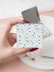 1PC Pastoral British Style Floral Series Portable Vanity Mirror, Foldable Lightweight Ultra-Thin Convenient Hand Mirror, PU Leather, Suitable For Multiple Scenes And All People, Pocket Mirror, Fresh Style With Unique Ditsy Floral Print Pattern Design, Exquisite And Delicate, Easy To Carry, Handheld Makeup Mirror, 180° Flip Cover, Multi-Functional - Multicolor - View 11