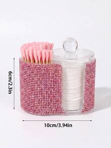 1pc Cotton Swab & Pad Holder With Lid, 2-Compartment Clear PS Bathroom Organizer For, Cotton Pads & Vanity Essentials, Rhinestone Or Clear Style Available, Multiple Color Options - View 10