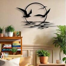 Tranh treo tường acrylic tối giản hình tròn mặt trời lặn & chim bay, thiết kế bóng đổ với gợn sóng nước, phong cách Bắc Âu đơn giản cho phòng khách - A - Xem 5