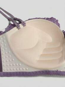 Women's Purple Lace Bra, Push Up & Cross Back, Sexy Bra Lingerie - Purple - View 9