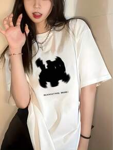 Women's Y2K Style T-Shirt With Cat Print - Korean Style, Short Sleeve Summer Top, Round Neck And Loose Fit - Casual Blouse With Kitten Face And Paws Design - Streetwear - 白色 - 查看 3