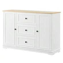 Modern And Elegant Sideboard With 3 Drawers And Refrigerator-Style Doors, Storage Unit For Dining Room, Living Room And Hallway (White) - White - View 9