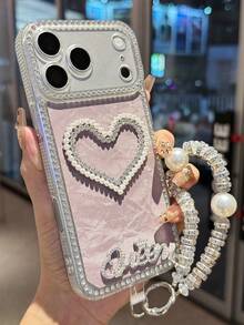 Rhinestone Heart Decor Chain Strap TPU Phone Case Compatible With IPhone 17/16/7P/8P/X/XS/XR/XS Max/11/11 Pro/11 Pro Max/12/12 Pro/12 Pro Max/13/13 Pro/13 Pro Max/14/14 Pro/14 Pro Max/15/15 Pro/15 Plus/15 Pro Max, Protective Cover - Dusty Purple - View 25