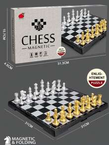 1 Set Magnetic Chess Set, Gold And Silver Pieces, 3 Sizes (19cm/24cm/31cm) Foldable Chessboard With Built-In Storage, Portable Travel Strategy Game, Suitable For Children, Adults, Students, Birthday And Holiday Gift - Multicolor - View 7