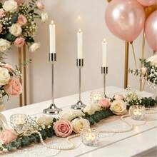 3pcs Silver Elegant Candlestick, Suitable For Wedding Party Dining Table Centerpiece Decor, Banquet Atmosphere Candle Holder, Versatile Metal Candle Stand, Dining Table Centerpiece, Party Hotel Holiday Scene (Candles Not Included) - Versatile - View 6