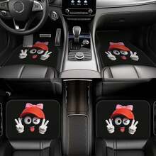 4pcs Cartoon Big Eye Car Floor Mats, Front & Rear Carpet, Car Interior Accessories Mats, Suitable For Front & Rear Seats, Washable, Fashionable Polyester Mats To Protect Cars, SUVs, Etc. - Multicolor - View 4