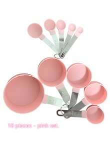 4/5/10pcs Measuring Cup And Spoon Set, Stackable Measuring Cups And Spoons, Nesting Measuring Cups With Stainless Steel Handles, Kitchen Cooking And Baking Tools - Pink - View 13