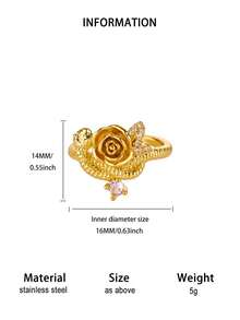 1pc Women's Exquisite Rose Open Ring, Elegant Flower Ring With Faux Pearls And Cubic Zirconia, Stainless Steel Ring, Women's Accessory, Promise Ring, Engagement Wedding Jewelry For Her, Valentine's Day Gift, Anniversary Gift - Multicolor - View 18