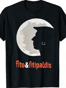 T-shirt neutre Fito And Fitipaldis avec design de visage de lune, noir, tenue décontractée, cadeau pour les fans de musique, 1 pièce mode et polyvalente, 226 NOUVEAU - Noir - Voir 1