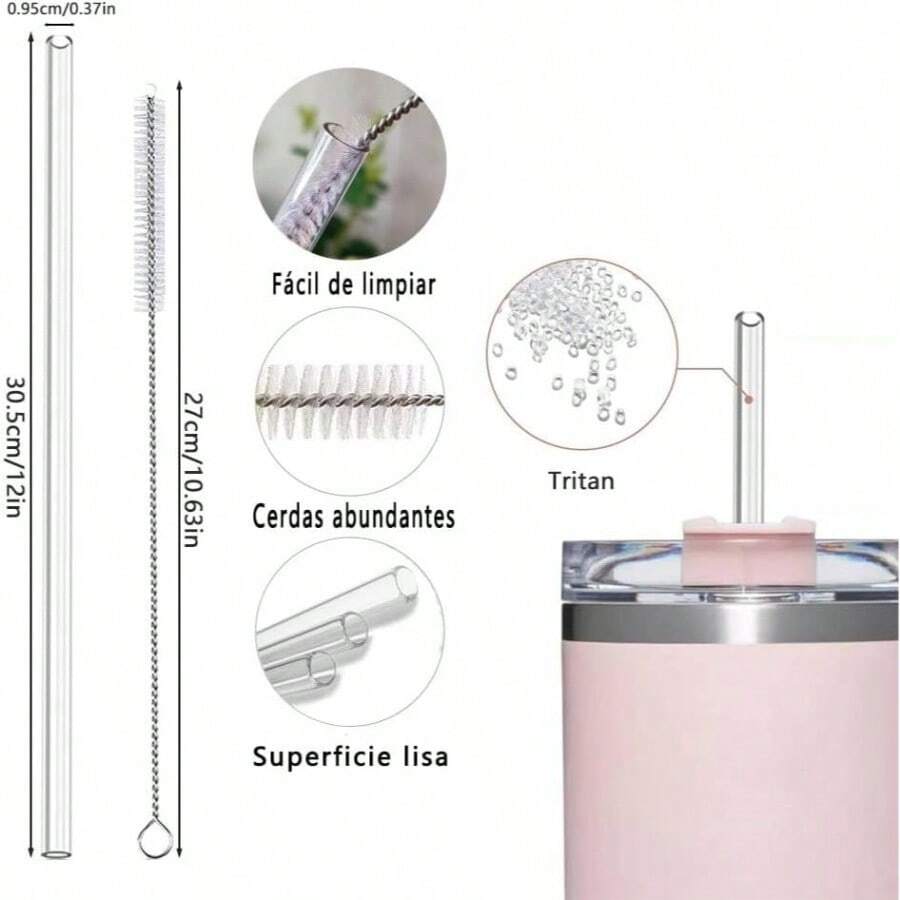 6 popotes Reutilizables+ 6 cubre popotes de silicn+ 1 limpia popotes; Compatibles con Termo 40 oz y todo tipo de tazas, ideales para uso al aire libre, oficina y fiestas - Transparente + 13 - Ver 1