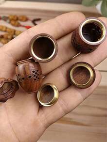 1pc Random Pattern Rosewood Hollow Carved Scent Pouch Gourd Vase Pendant Wood Carving Diffuser Ornament - Redwood - View 2