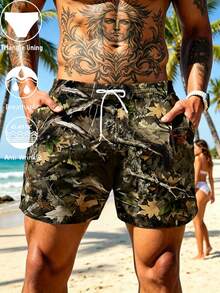 Men's Summer Surf Beach Shorts, Palm Tree Pattern, Adjustable Waist Swim Trunks - Multicolor - View 5