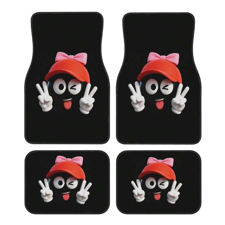4pcs Cartoon Big Eye Car Floor Mats, Front & Rear Carpet, Car Interior Accessories Mats, Suitable For Front & Rear Seats, Washable, Fashionable Polyester Mats To Protect Cars, SUVs, Etc. - Multicolor - View 1