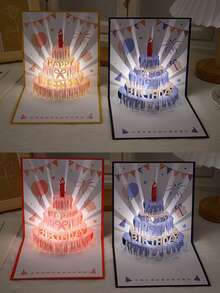 2026新款3D生日祝福卡，送給朋友的完美禮物，3D彩色生日祝福卡，蛋糕與蠟燭設計極簡生日卡，創意高級可折疊生日派對禮物，My Order Delivered，畢業裝飾，禮物，18歲生日派對用品，感謝老師禮物，最佳老師禮物 - 白色 - 查看 10