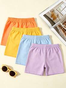 4pcs/Pack Kids Candy Color Shorts Leggings, Unisex Baby Summer Versatile All-Match Leggings - Multicolor - View 1