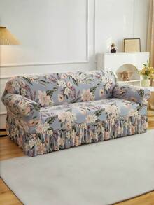 1pc Slip-Resistant Elastic Decorative Sofa Cover, Milk Silk Fabric Floral Print Skirt Design, Fit For Single/Double/Three/Four Seater Sofa, Pet-Friendly, Colorful, Suitable For Spring/Summer/Autumn/Winter - Multicolor - View 8