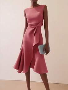 Vestido fiesta cuello redondo color vibrante muy demandado - Rosa Fucsia - Ver 5