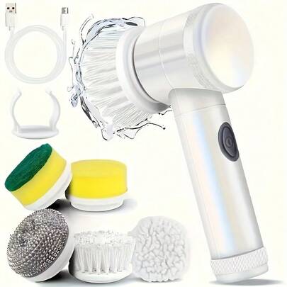 Manovix Juego de cepillo eléctrico recargable 5 en 1, kit inalámbrico portátil de limpieza profunda para baño, cocina, azulejos, fregadero, bañera, interior de automóvil, regalo de limpieza del hogar para Navidad, inauguración de la casa, cumpleaños, Día de la Madre