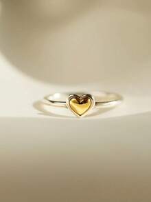 1pc S925 Sterling Silver Dual-Tone Heart Ring, Fashionable High-End Luxury Design, Suitable For Daily Wear, Wedding Rings, Best Gift For Girlfriend On Valentine's Day - Love - View 11