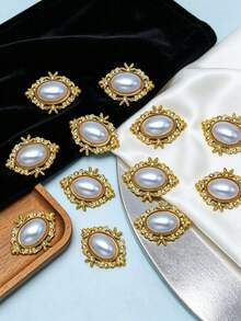 45 Peças 31mm Aro Dourado Vintage Oval Pérola Falsa Strass, Pérola de Cristal Oca Vintage Bottom Plano, Suprimentos Artesanais DIY Feitos à Mão, Brinco Broche Joias, Scrapbook Vestuário Vestido de Casamento Acessório de Cabelo Decoração - Branco - Visão 7