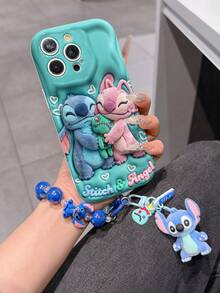 Disney Has Authorized, Phone Case - Chain Set, The Stitch Lilo & Stitch 3D Phone Case Plus A Silicone 3D Stitch Bracelet With Metallic Ring Removable Bracelet, Stitch And Angel Pattern, Compatible With Iphone17/16/15/14/13/12/11/XS/XR/X Plus Pro Max, A Stylish Cartoon Phone Case, The Perfect Gift Choice, Phone Protection, Durable Phone Cover, Great Gift For Friends And Family. - 白色 - 查看 3