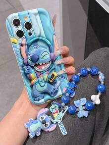 Disney Has Authorized, Phone Case - Chain Set, The Stitch Lilo & Stitch 3D Phone Case Plus A Silicone 3D Stitch Bracelet With Metallic Ring Removable Bracelet, Stitch And Angel Pattern, Compatible With Iphone17/16/15/14/13/12/11/XS/XR/X Plus Pro Max, A Stylish Cartoon Phone Case, The Perfect Gift Choice, Phone Protection, Durable Phone Cover, Great Gift For Friends And Family. - trắng - Xem 4