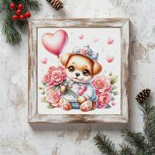 1 Set 46cm/18.11inch Valentine's Day Cute Pet Semi-Finished Cross Stitch Kit, DIY Needlework Materials, 11CT Printed Cross Stitch Decor Painting, Creative Handmade Gift, Full Home Decor Craft Set, Frame Not Included - Valentine's Day Cute Pets - View 4