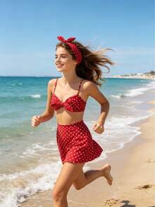 1pc Red Polka Dot Bow Headbands For Women Bandana Hairband With Bow Halloween Costume 50s Hair Accessories Red Hair Bow Headband For Party Girls Bow - Multicolor - View 7