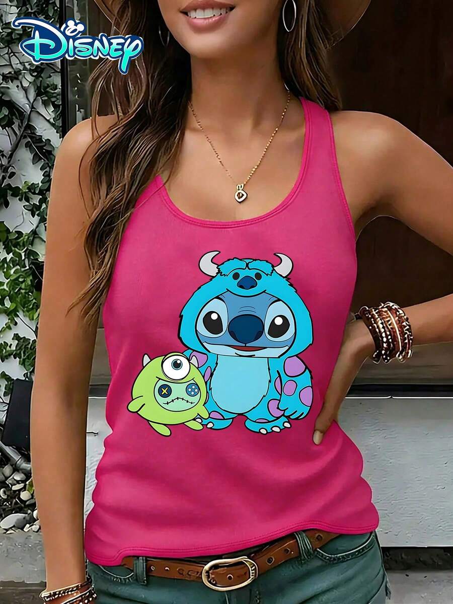 Disney Official Authorization | Women's Casual Round Neck Sleeveless Vest. Featuring Characters From "Monster Power Company" And "StarCraft Baby", Paired With Costume Elements, Cute And Creative. It Is An Age Reducing Item For Daily Wear And An Ideal Choice For Fans To Collect. - Màu Hồng Tươi - Xem 1