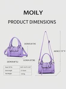 1pc Fashionable PU Leather Lilac Color Shoulder Bag - Lilac Purple - View 4