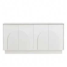 Modern White Sideboard With Curved Doors – 4-Door Storage Unit For Living And Dining Room, MDF Construction With Matte Finish, Stylish And Functional Storage Solution, 160 Cm - 白色 - 查看 5