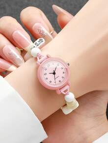 Women's Heart-Shaped Beaded Bracelet Quartz Watch, Exquisite Gift For Girlfriend (3pcs/Set), Watch Box Not Included - Multicolor - View 2