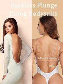 Backless Women Shapewear Bodysuit Built-In Bra U Plunge Tummy Control Slimming Body Shaper Thong Corset Lingerie Underwear Invisible Bras Sexy Deep V Push Up Under Wedding Dress - trắng - Xem 6