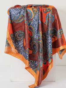 1pc Lady's Paisley Pattern Square Scarf, A 90-Centimeter Large Lady's Satin Square Scarf With Smooth Texture As A Headscarf/Hatscarf - Orange - View 2