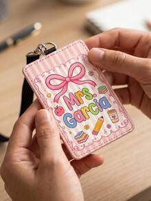 1pc Custom Teacher Name Badge Holder,Coquette Bow Lanyard, Clear ID Window Card Holder,Staff ID Card Holder, Back To School, Teacher Appreciation Gift - Multicolor - View 5