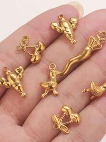 5-Piece Set Of 18K Gold-Plated Stainless Steel Heart, Pineapple, And Small Flower Pendants For DIY Necklace And Bracelet Jewelry Making - 1 Pendant - View 4