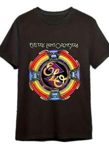 1 t-shirt vintage avec logo officiel du groupe ELO et imprimé arc-en-ciel - T-shirt rock rétro des années 70 et 80, logo ELO emblématique et motif arc-en-ciel, t-shirt unisexe doux et respirant pour concerts, festivals de musique, usage quotidien (hommes et femmes) - T-shirt  de collection pour hommes, maillot de football, hauts d'été, vêtements de vacances pour hommes, t-shirts pour hommes, t-shirt surdimensionné, chemises, hauts, cadeau pour la fête des pères, fête des pères, maillot de football, hauts d'été, hommes - Noir - Voir 1