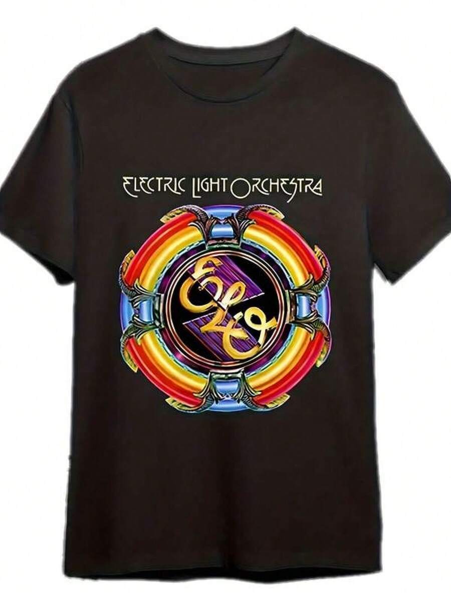 1 t-shirt vintage avec logo officiel du groupe ELO et imprimé arc-en-ciel - T-shirt rock rétro des années 70 et 80, logo ELO emblématique et motif arc-en-ciel, t-shirt unisexe doux et respirant pour concerts, festivals de musique, usage quotidien (hommes et femmes) - T-shirt  de collection pour hommes, maillot de football, hauts d'été, vêtements de vacances pour hommes, t-shirts pour hommes, t-shirt surdimensionné, chemises, hauts, cadeau pour la fête des pères, fête des pères, maillot de football, hauts d'été, hommes - Noir - Voir 1