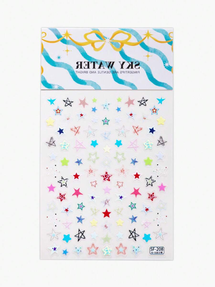 1pc Multi-Style Graffiti Star Combination Pattern Nail Stickers, Y2K Style - Suitable For DIY Nail Art Creative Decor Stickers, Cute Cartoon Stickers - Multicolor - View 1