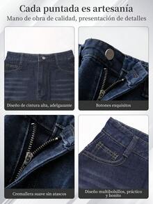 Women Denim Skirts - Dark Blue Washed Blue - View 3