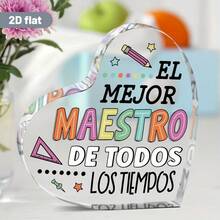 [Graduation Appreciation Memorial] "Best Teacher" Acrylic Decor In Spanish, Colorful Heart-Shaped Transparent Design, Graduation Gift From Students To Homeroom Or Subject Teachers - 1PC - View 1
