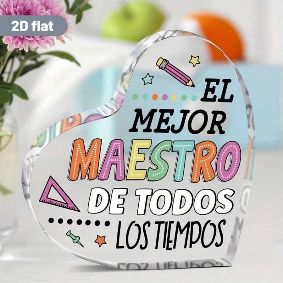 [Graduation Appreciation Memorial] "Best Teacher" Acrylic Decor In Spanish, Colorful Heart-Shaped Transparent Design, Graduation Gift From Students To Homeroom Or Subject Teachers - 1PC - View 1