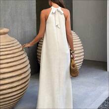 . . Vestido estilo bohemio vintage con espalda descubierta y corte evasé, de elegante color albaricoque, adecuado para el Día de San Valentín, la playa y las vacaciones de verano - Mostaza Amarilla - Ver 4