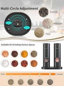 Máy xay tiêu và muối điện (1/2 chiếc), dùng pin, điều chỉnh độ mịn, xay tự động, thích hợp cho tiệc nướng, nhà hàng, nhà bếp - Có thể xay tiêu đen, tiêu trắng, muối biển, thì là. - màu đen - Xem 7