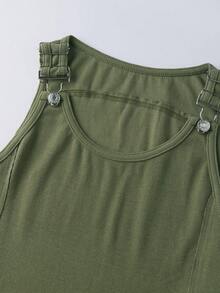 Women's Ribbed Tank Tops Stylish Sleeveless Camisole With Metal Buckle Straps And Curved Hemline - Army Green - View 7