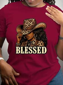 Blessed Black Cowgirl Western Swag African Leopard Crystal T-Shirt - Burgundy - View 1