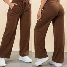 Women's Wide-Leg Pants, Woolen Pants, Winter/Cold Weather - Rust Brown - View 2